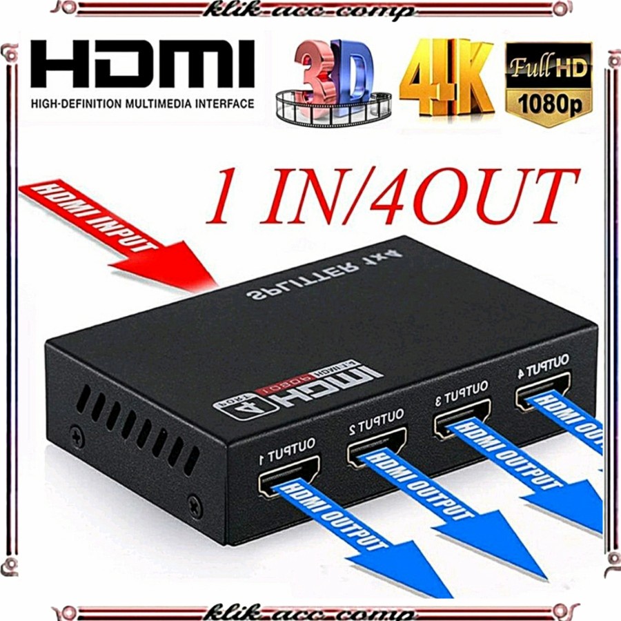 HDMI Splitter 4 Port Hub Full Video 1X4 HD Spliter Split 1 In 4 Out