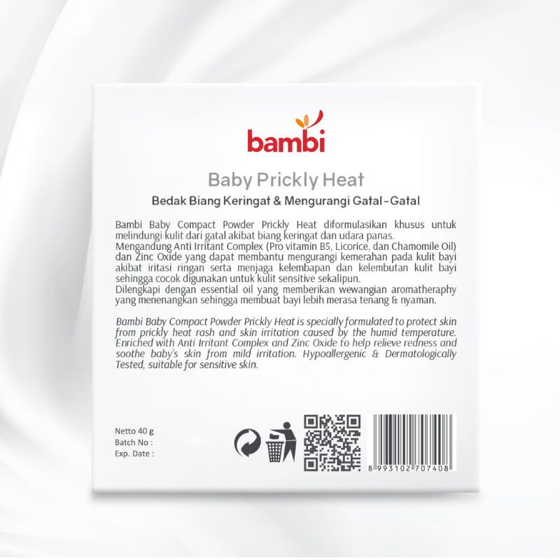 BAMBI BABY POWDER COMPACT PRICKLY HEAT 40G | bedak biang keringat