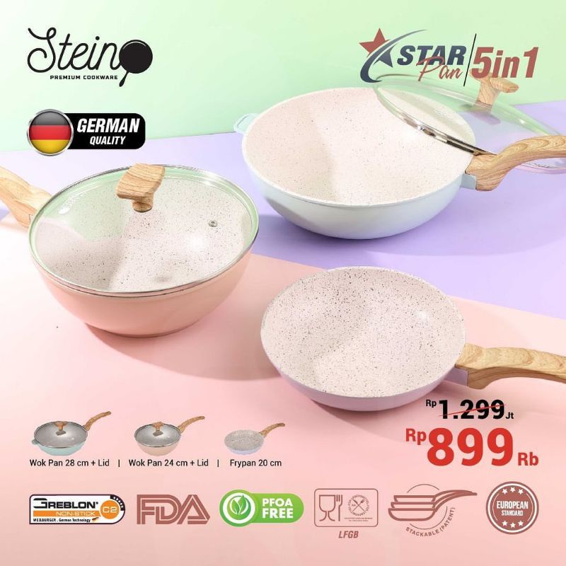 FREE BONUS Steincookware Stein Star Pan 5in1 / Stein Cosmo Pan Free Sabut Nylon FREE BUBBLE WRAP
