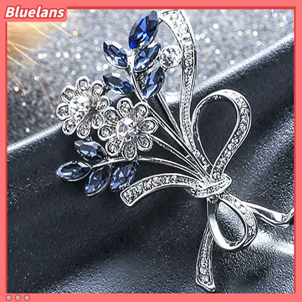 Bluelans Bros Pin Bentuk Bunga Aksen Berlian Imitasi Bahan Alloy Untuk Wanita