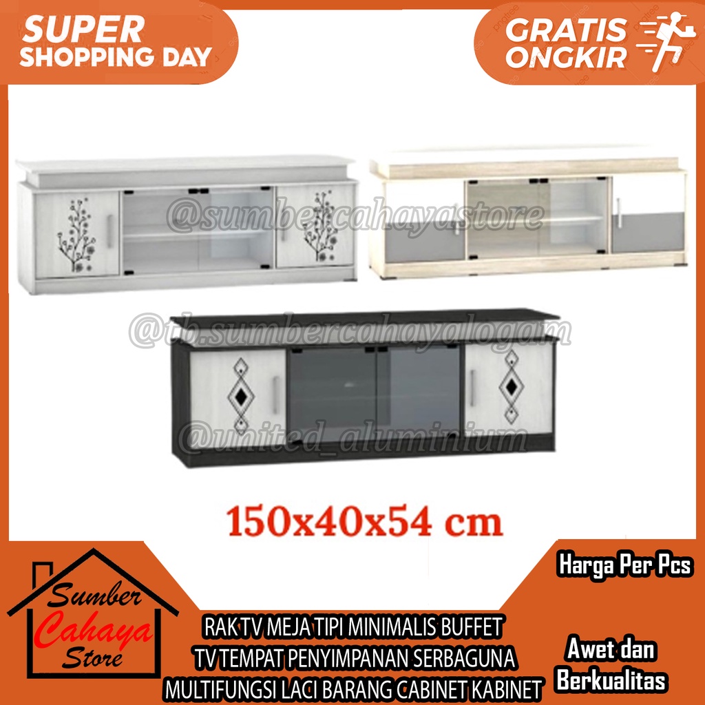 RAK TV MEJA TIPI MINIMALIS BUFFET TV TEMPAT PENYIMPANAN SERBAGUNA MULTIFUNGSI LACI GESER KACA PINTU 