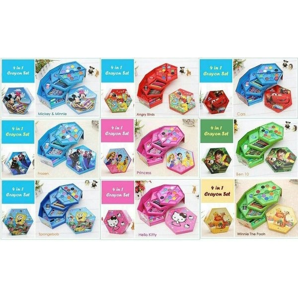 COD Crayon Segi 6 enam 46 pcs Karakter Kartun Disney Coloring Crayons