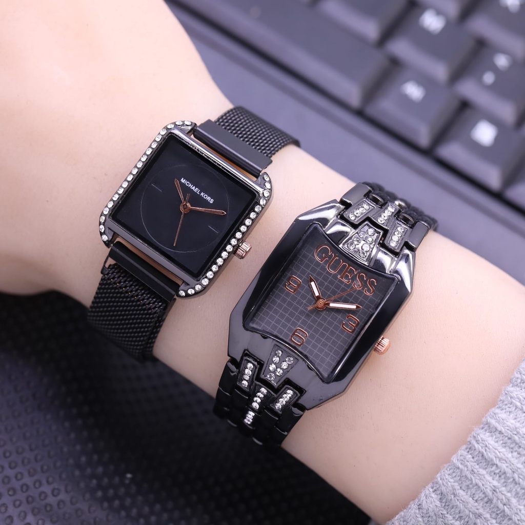 BUY 1 GET 1Free Jam Tangan Wanita  MK Rantai Pasir Plus Guess Analog Mata Free Box Kancing 2,8Cm