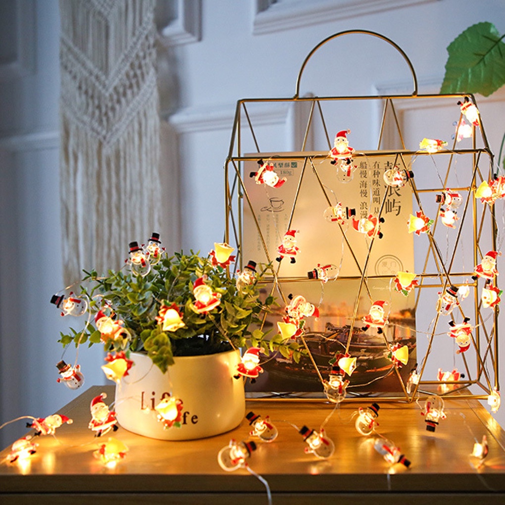 Lampu String 20 LED 2M Bentuk Santa Claus / Snowman / Snowflake / Rusa Untuk Dekorasi Pohon Natal 2023