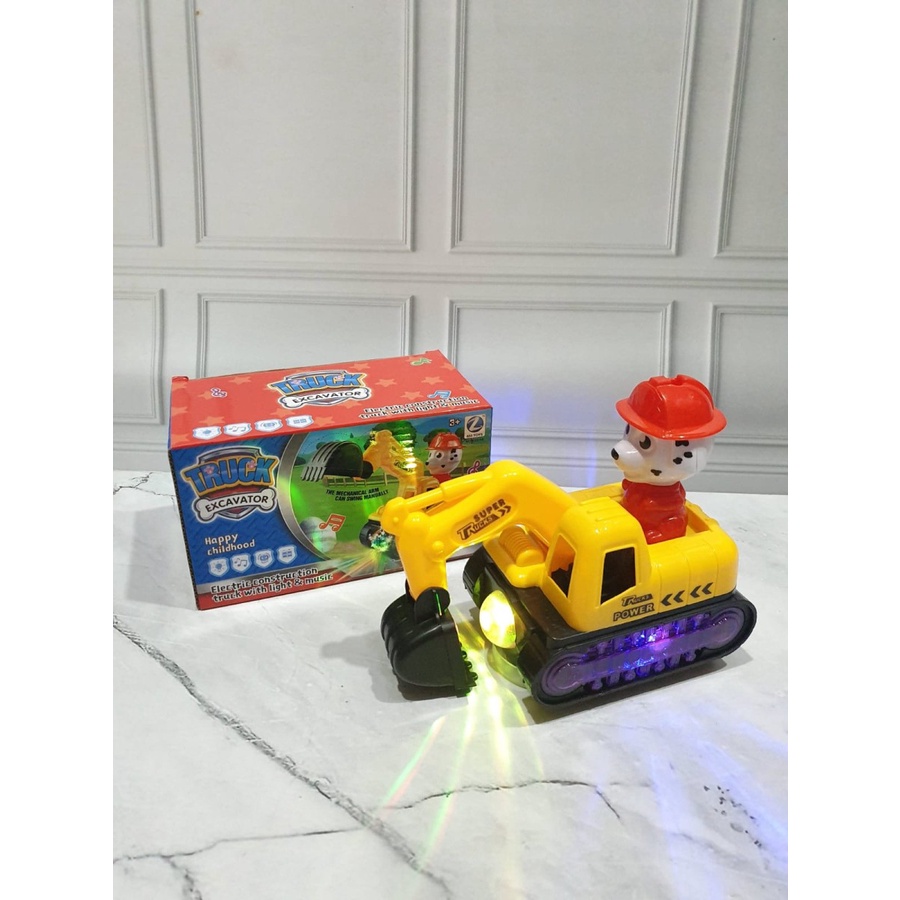 Mainan anak laki laki mobil  baterai p'aw patrol /excavator truck vehicle light and music bump and go / Mainan Anak Beko alat berat nyala otomatis