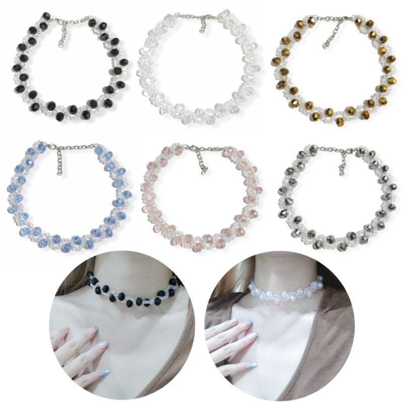 Martha Crystal Choker Necklace Kalung Diamond Kristal Anyam Luxury Premium Collection Kalung Pesta Korea