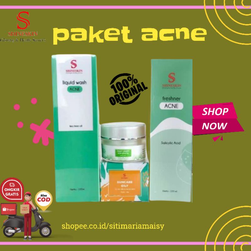 Shineskin original whitening glow paket acne isi 4 paket jerawat