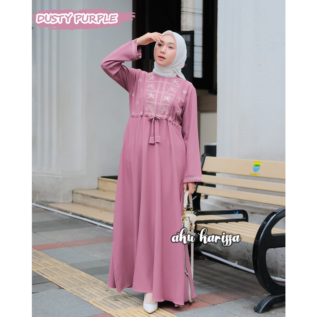 DRESS BORDIR FAYRA AKU KARISSA DEWILA JULIANI maxi dan midi baju muslim busui bunga terbaru modis ootd fashion muslim muslimah kondangan hangout remaja pengajian shabby majelis