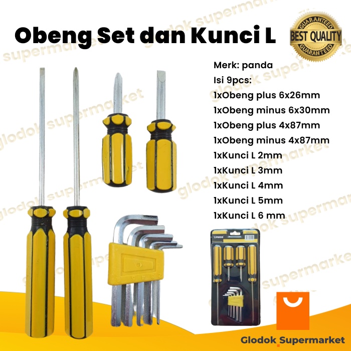 Obeng Set Plus Minus 4pcs Kunci L Hex Key 5pcs Panda