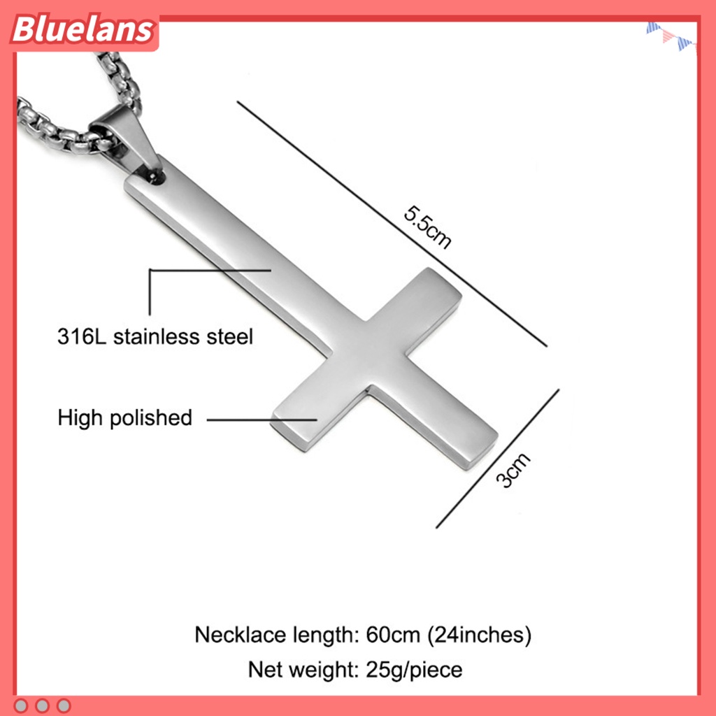 Bluelans Kalung Rantai Liontin Salib Terbalik Bahan Stainless Steel Untuk Pria