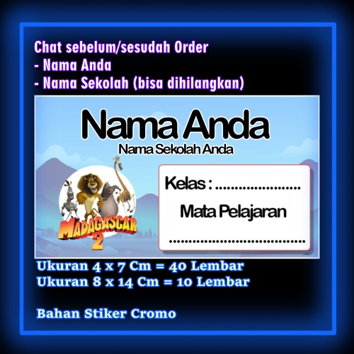 

Stiker Label Buku Madagaskar Madagascar penguin Lucu Karakter Lucu Custom Lebel Nama cromo murah 20 Varian berbeda Sticker Pelajaran Mapel buku anak sekolah Vol 12