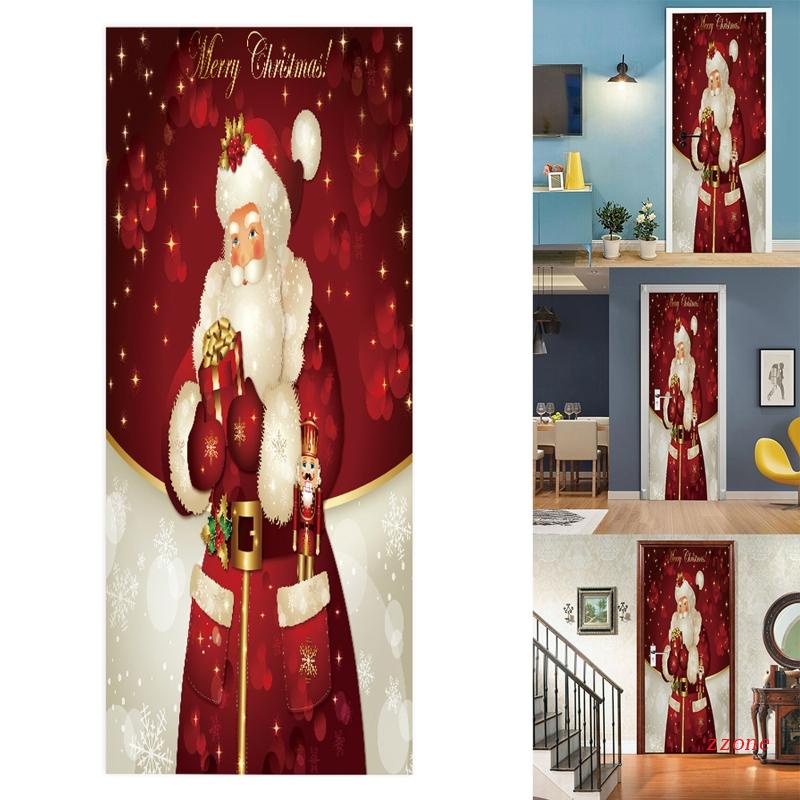 Zzz 2pcs / set Stiker Dinding / Pintu / Kulkas Motif Santa Claus Natal Anti Air Untuk Dekorasi Rumah