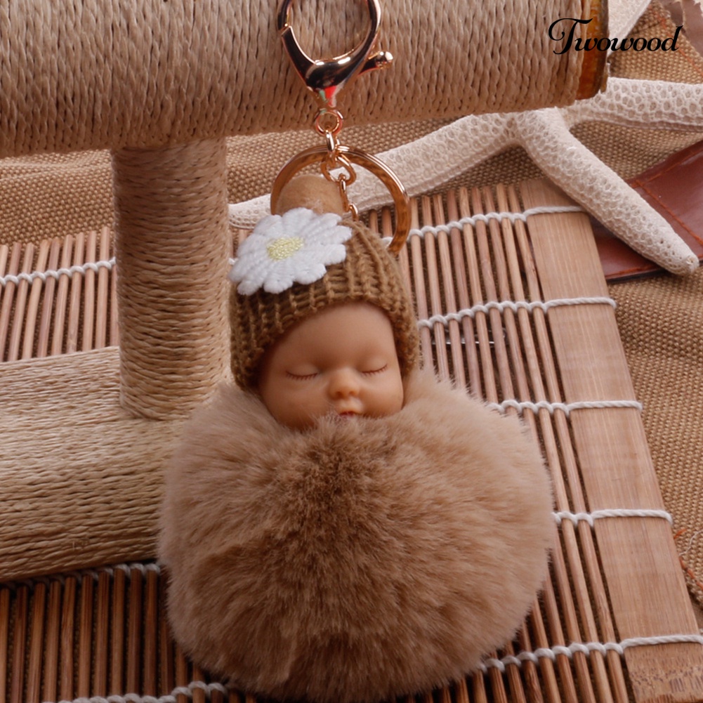 Twowood Gantungan Kunci Boneka Bayi Tidur Pompom Bahan Plush