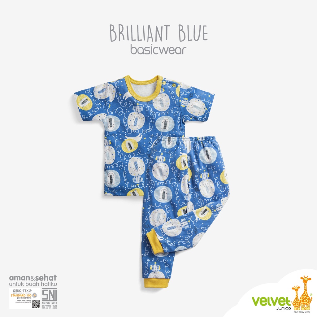 3 Set Velvet Junior CPR COURAGE Terbaru | Setelan Anak Kaos Celana Terbaru Basic Wear Piyama BRILLIANT BLUE | Sguna