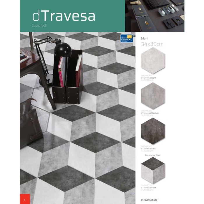 KERAMIK LANTAI 34X39 CM ROMAN HEXAGONAL DTRAVESA DARK GRADE A