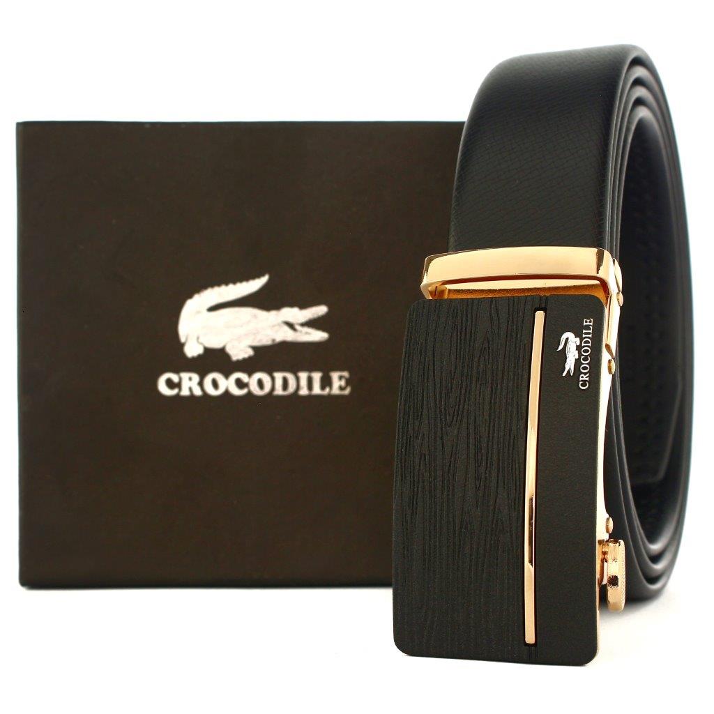 TOKOKOE - Gesper Ikat Pinggang Pria model Rel Ban Pinggang Otomatis Bahan Kulit Jumbo Size - Croc CR91 Black