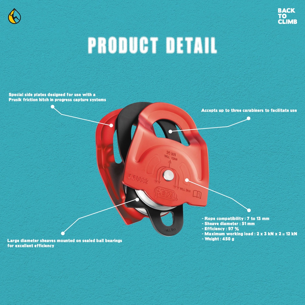 Pulley Petzl Twin for Rescue Industry Safety Climbing Caving