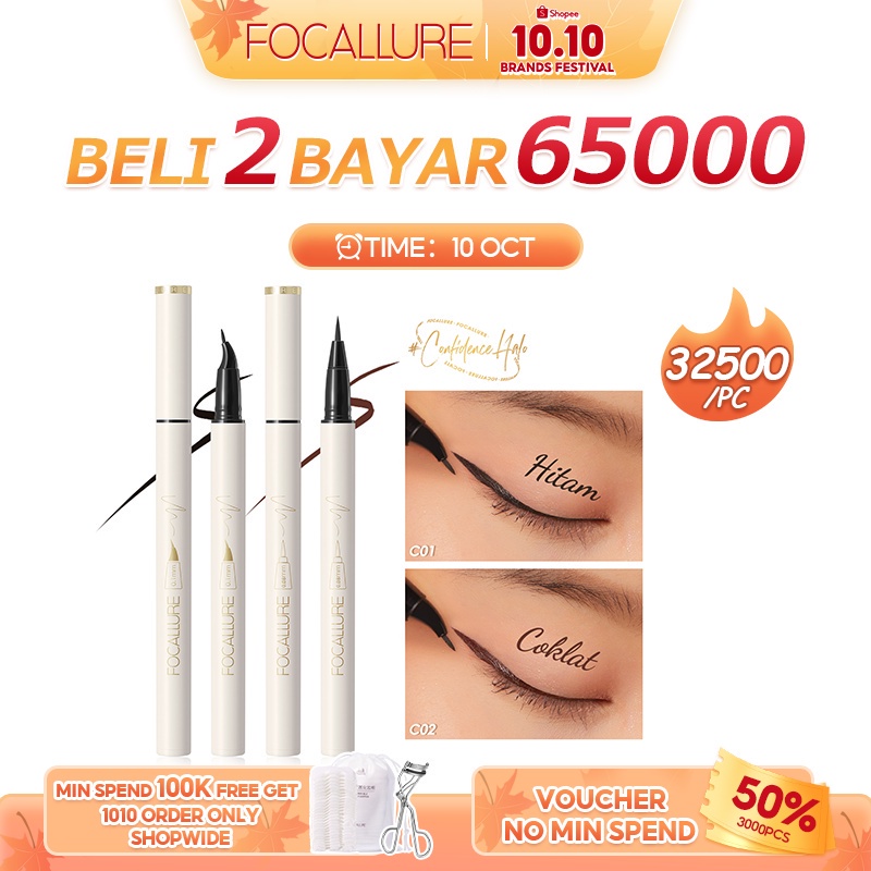 FOCALLURE FA200 #Confidence Halo Eyeliner Ultrafine Quick-dry Tahan Air Liquid Eye Liner Untuk Mata Eyeliner Anti Air