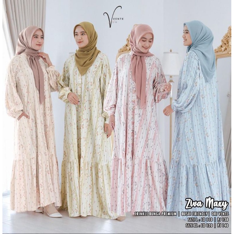ZIVA MAXY // GAMIS WANITA MUSLIM // GAMIS JUMBO // CRINCKLE BUNGA PREMIUM // BUSUI FRIENDLY ORI VENT