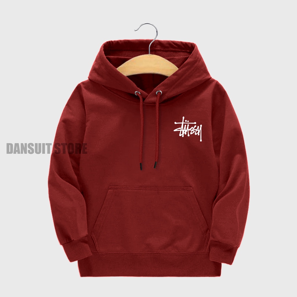 Jaket Sweater Hoodie Anak Laki-laki Perempuan Usia 4-13 Tahun Hoodie Anak Motif STUSSY Logo Terbaru Bahan Tebal