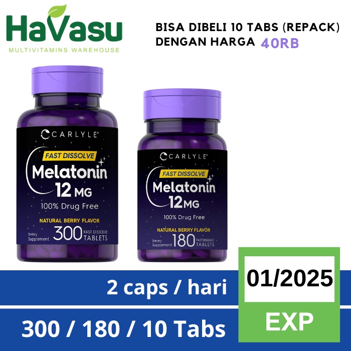 Carlyle Melatonin 12 mg Fast Dissolve Vegetarian Natural Berry Flavor