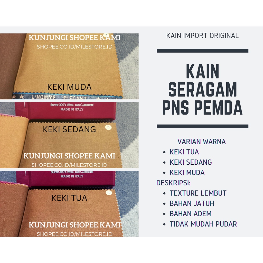 KAIN KHAKI TUA/MUDA/SEDANG/BAHAN KAIN PEMDA/KAIN KHEKI/KHAKI PNS/ASN/PDH SERAGAM DINAS