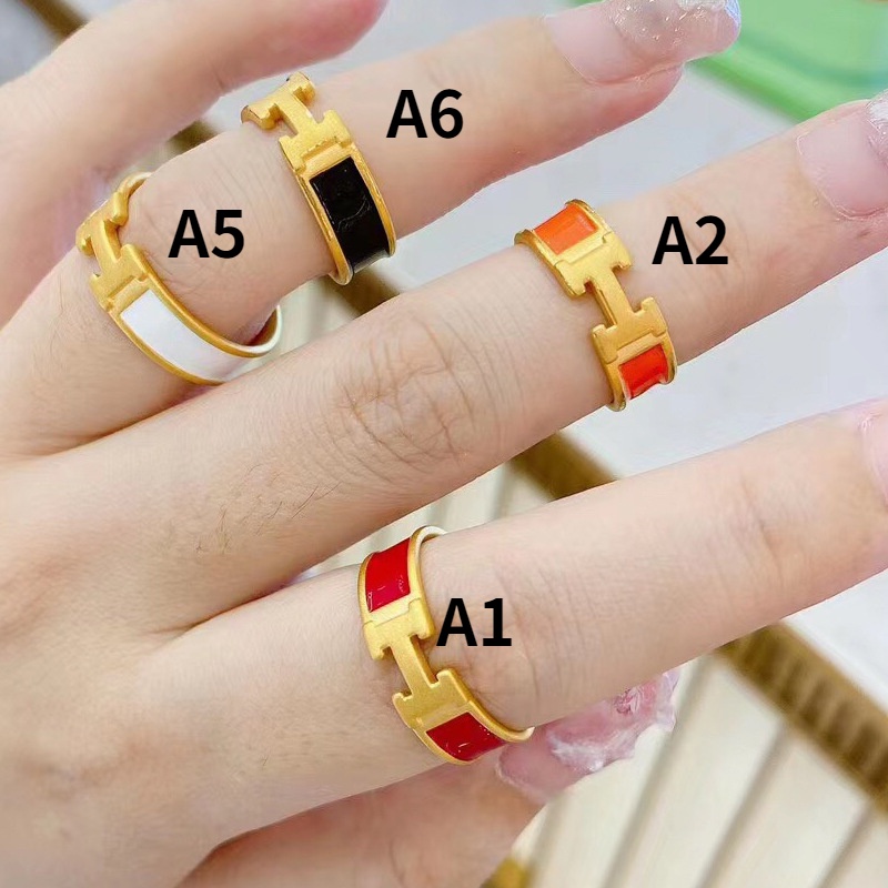 Goldkingdom Perhiasan Fashion Emas Asli Kadar 375 Bangkok Aksesoris Ready Stock Berlapis 3D-cincin Emas Dengan Enamel Merah Warna Drop Perekat Huruf H Cincin Yang Dapat Disesuaikan