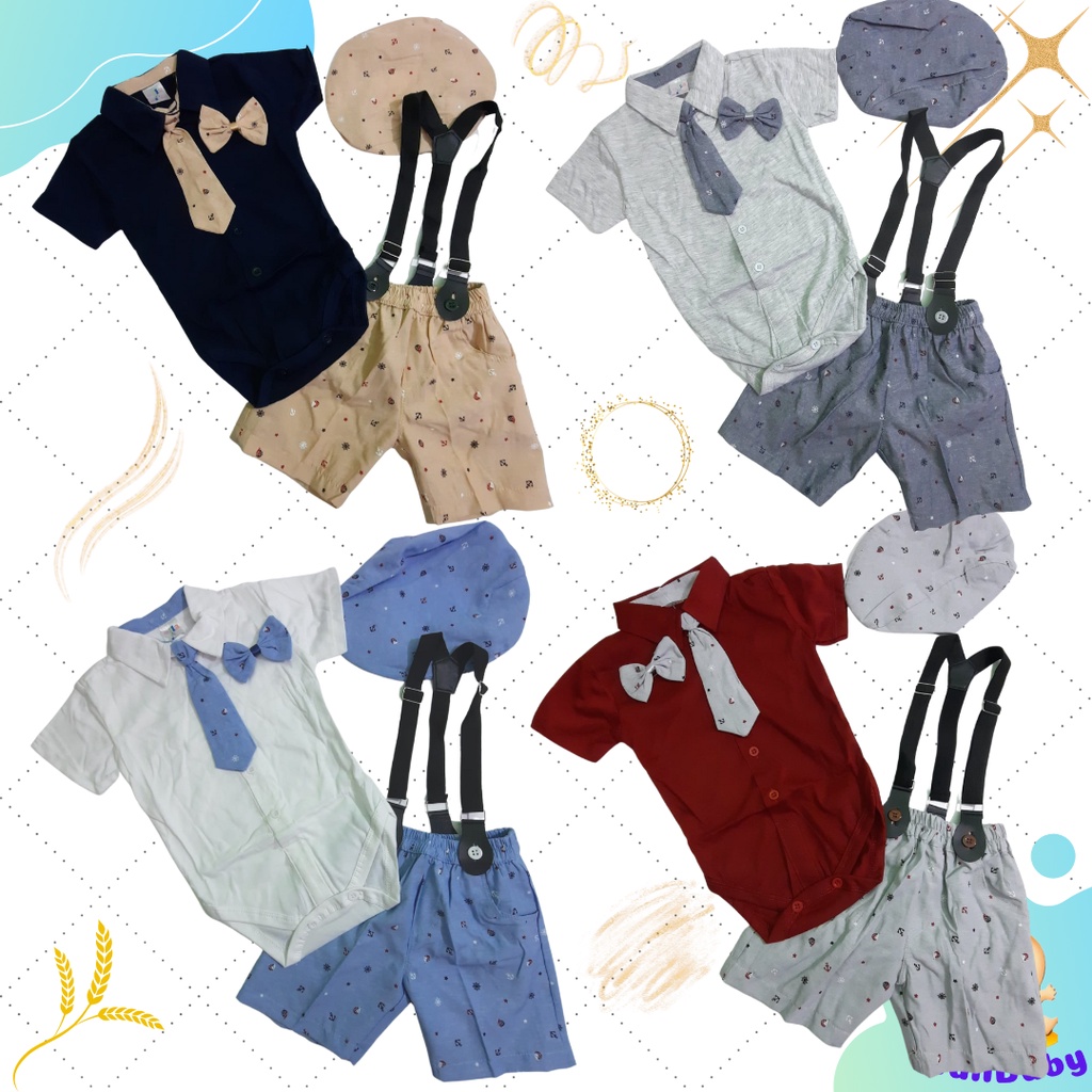 Baju Bayi Laki Laki 0 3 6 12 Bulan Setelan Jumper Bayi laki Laki Dasi Tuxedo Jangkar