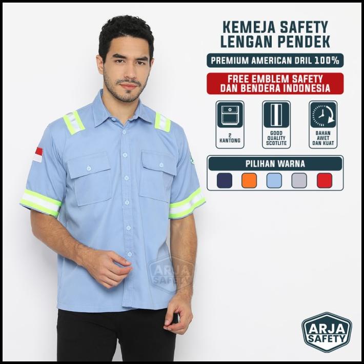 Free Logo Safety & Bendera Kemeja Safety Lengan Pendek, Baju Proyek