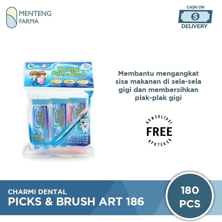 Charmi Dental Picks &amp; Brush Art 186 Isi 180 Pcs - Tusuk Gigi Brush Pembersih Sela Sela Gigi