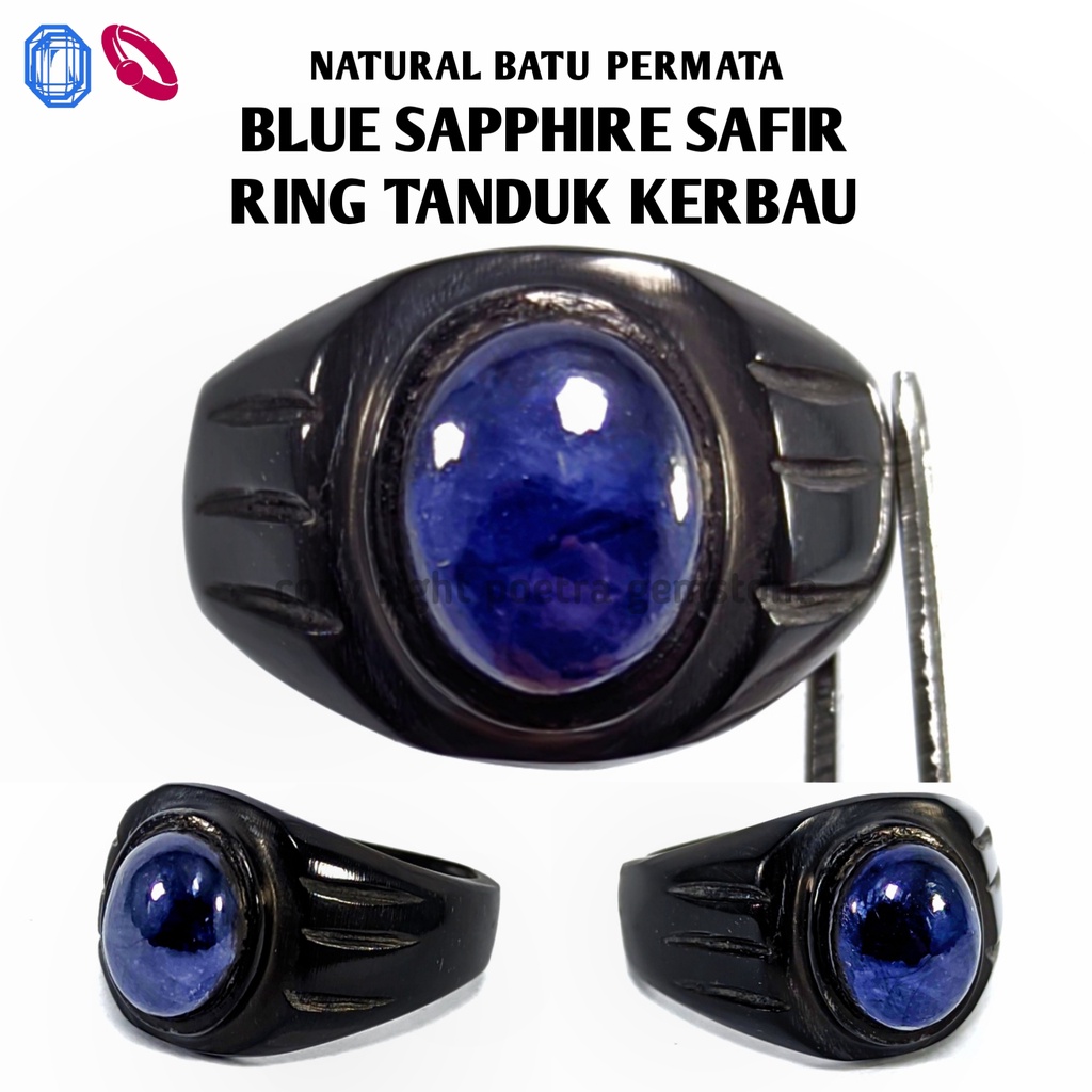 Natural Batu Permata Blue Shappire Ring Tanduk BST02