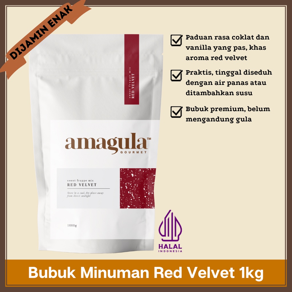

BUBUK MINUMAN PREMIUM RED VELVET FRAPPE 1000g - AMAGULA – RED VELVET POWDER DRINK MIX/ PREMIX – HALAL