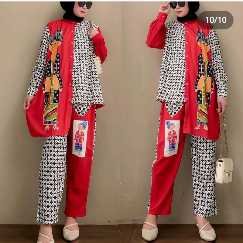 Baju wanita satu set batik atasan dan bawahan