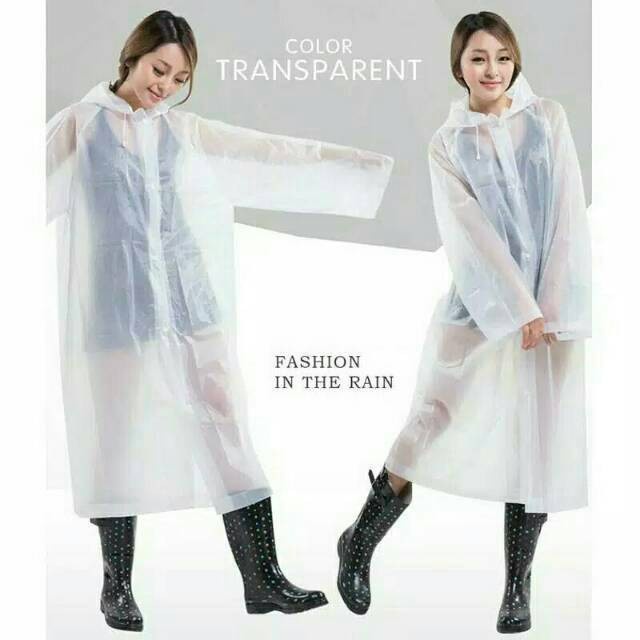 Jas Hujan Cewek Cowok Vinyl Transparan Waterproof Raincoat EVA Dewasa Ponco Kancing Ringan Bening Tebal Motor Sepeda Jalan Fashion Hoodie PONCHO TERUSAN KALONG MANTEL PEVA VINYL