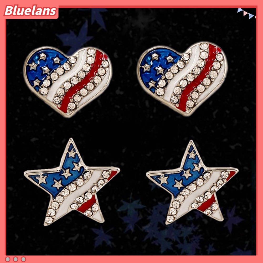 Bluelans Women Rhinestone Star Love Heart American Flag Ear Studs Piercing Earrings Gift