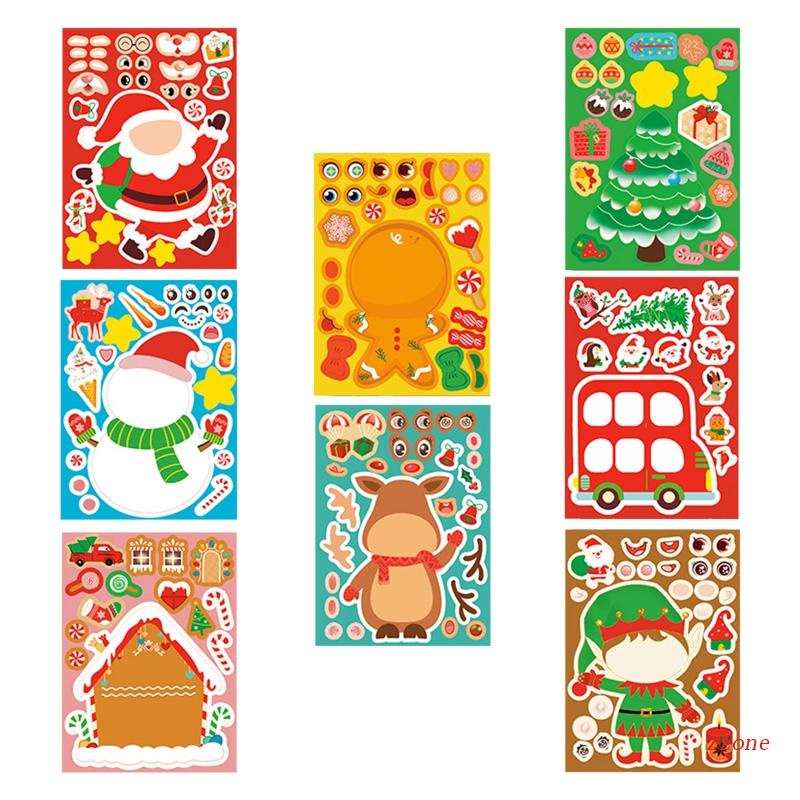 8pcs / Set Stiker Desain Santa Snowman Elk Dengan Perekat Untuk Anak Tk