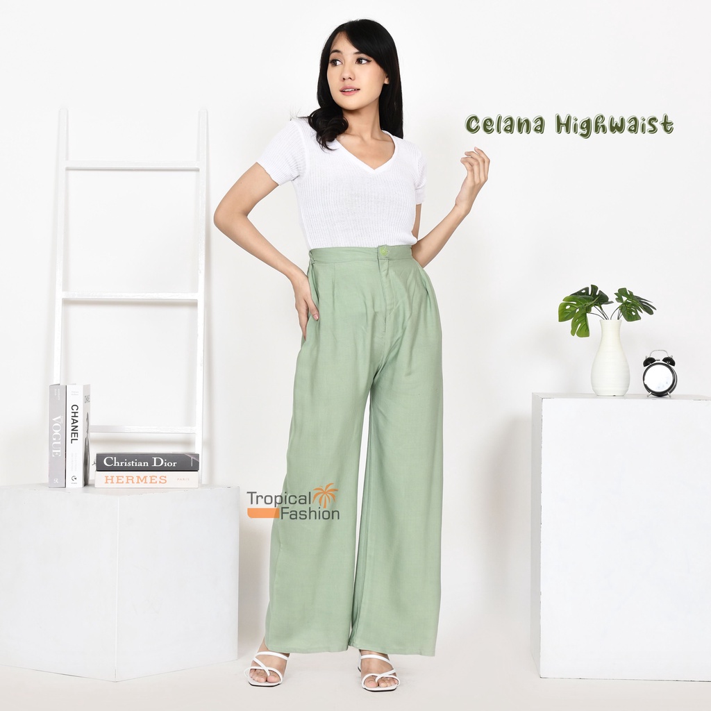 Celana Highwaist Premium HW Kulot Kancing Resleting