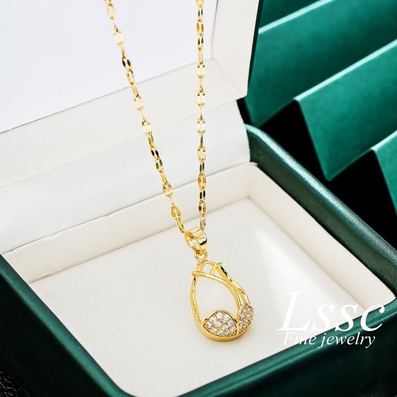 Kalung Titanium Wanita Bunga Tulip Cantik Korea Emas 18K Anti Karat Perhiasa Necklace