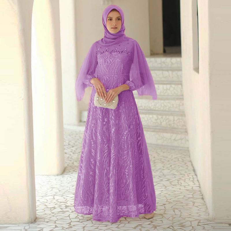 BJ - MAXI LUNA / GAMIS LUNA / UKURAN M , L , XL , XXL / GAMIS KONDANGAN / GAMIS PESTA / GAMIS WISUDA / GAMIS UKURAN BESAR / Gamis Bahan Moscrepe Kombi Brukat Tulang Premium / MAXI KEKINIAN / MAXI KONDANGAN / MAXI WANITA MURAH / GAMIS MURAH MERIAH