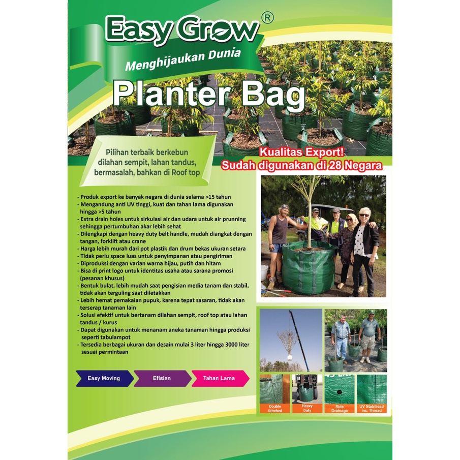 Mokilo43 Planter Bag 75 Liter Top Flap 2 Handle Hijau Easy Grow