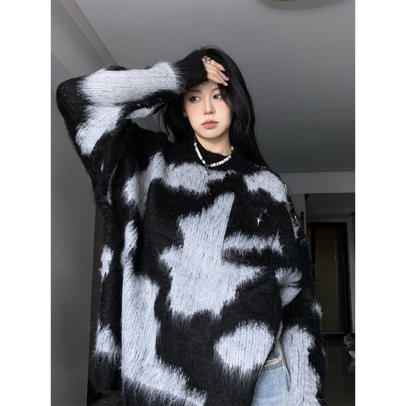 Nico##vintage sweater/sweater wanita korea/Atasan rajut mewah dengan lengan panjang