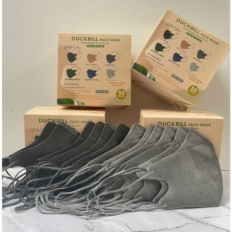 Face mask duckbill protective 3ply (50pc) premium mask garis seperti sensi/masker duckbil Y&B care-Y&B Abu HIJAB