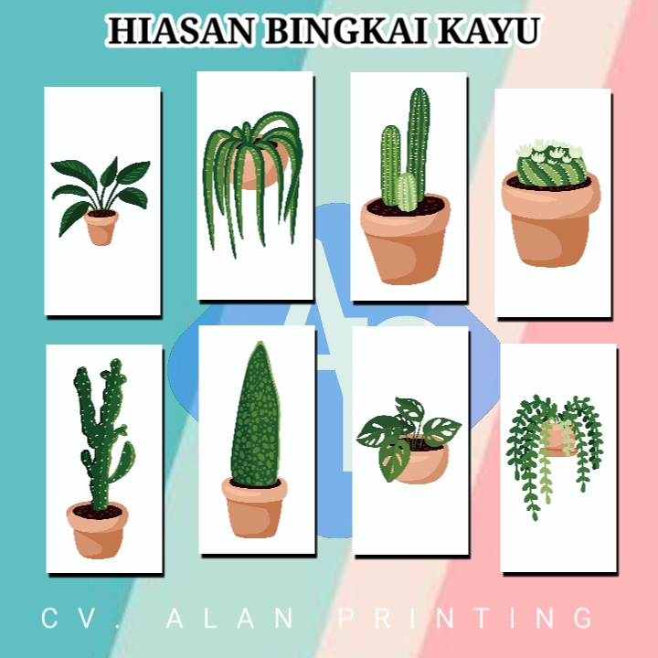 HIASAN DINDING MOTIF DAUN POT CARTOON UNIK LUCU PLUS BINGKAI MOTIF ASR aks