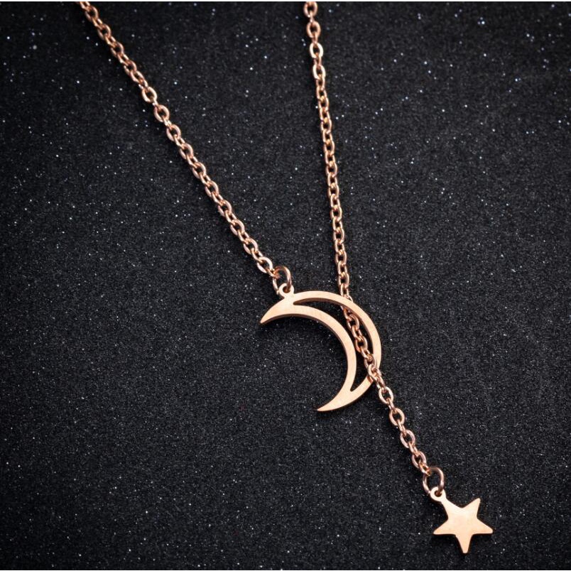 Kalung Rantai Klavikula Hias Liontin Bulan Bintang Geometris Gaya Korea Untuk Wanita