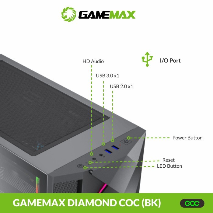 Gamemax Diamond COC PC Case with COC Turbo Fan Tempered Glass