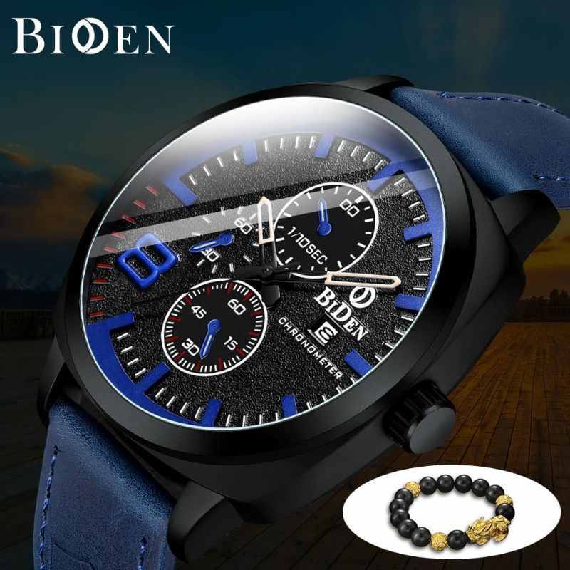 BIDEN 8006 ORIGINAL Jam Tangan Pria Anti Air Mode Olahraga Kuarsa Tali Kulit 3 Needle Dial Jam Tangan Cowok