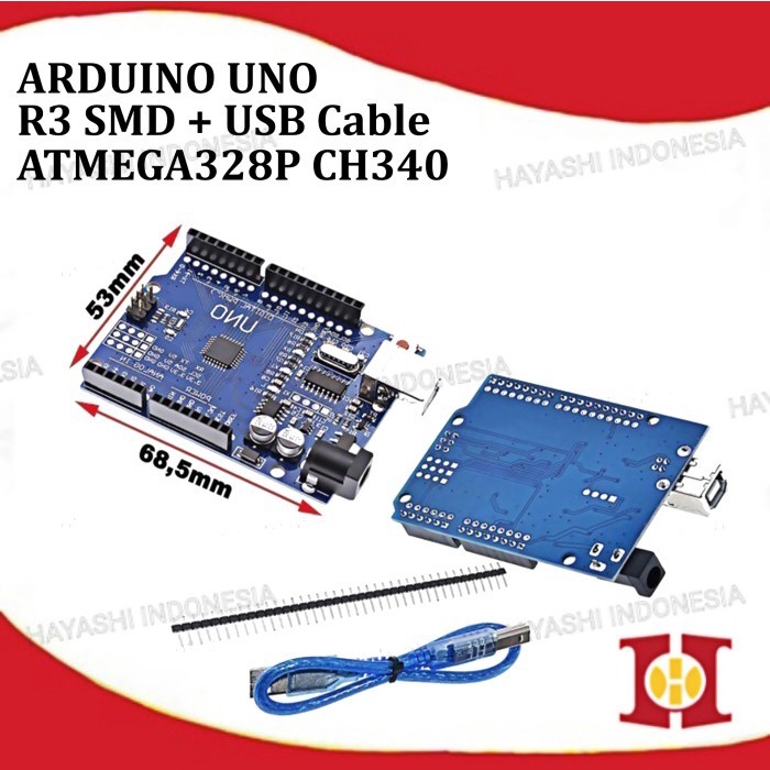 Arduino Uno R3 SMD CH340 ATMEGA328P + PIN HEADER + KABEL USB