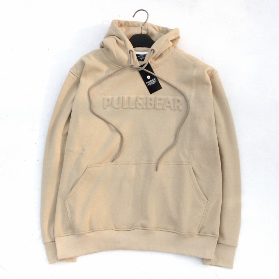 Hoodie Pull and Bear Cream / Hoodie Embos Pull&amp;bear Pria Wanita Pull Tag Terlaris / HD Pull and Bear Logo Timbul