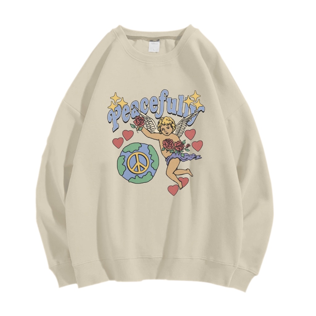 PEACIFULLY SWEATER CREWNECK PRIA WANITA Size M-XXL GAWA