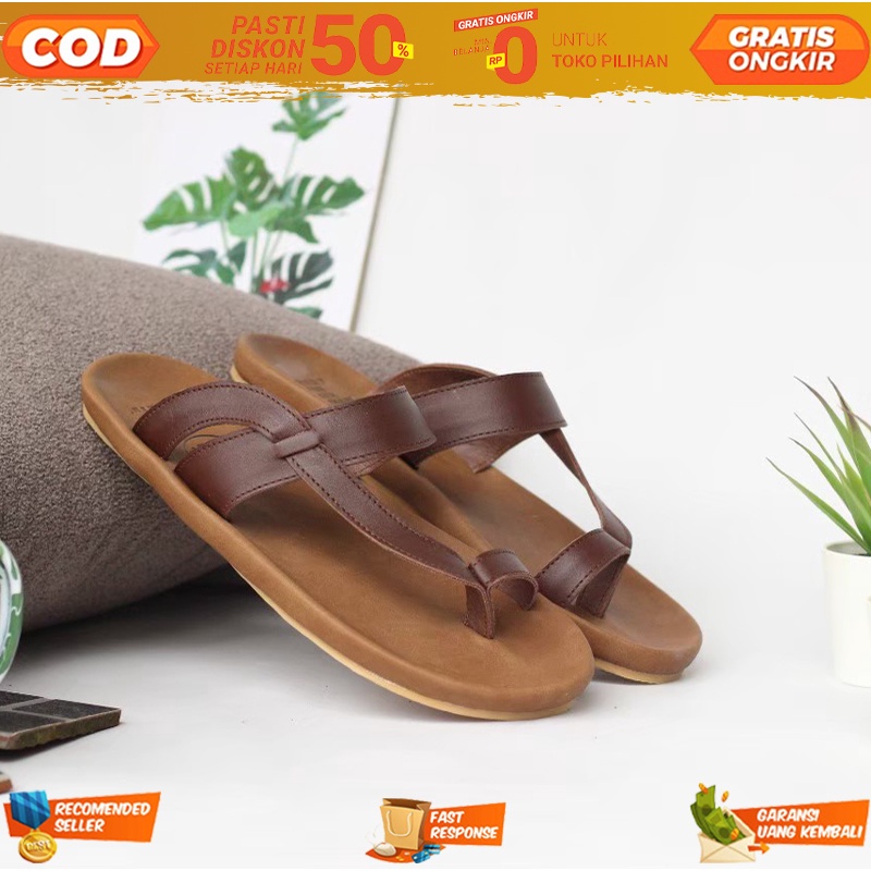 Sandal Casual Pria Model Jepit Jempol Bahan Kulit Sapi 100% Terbaru 2022 - Sendal Kasual Slip On Snd